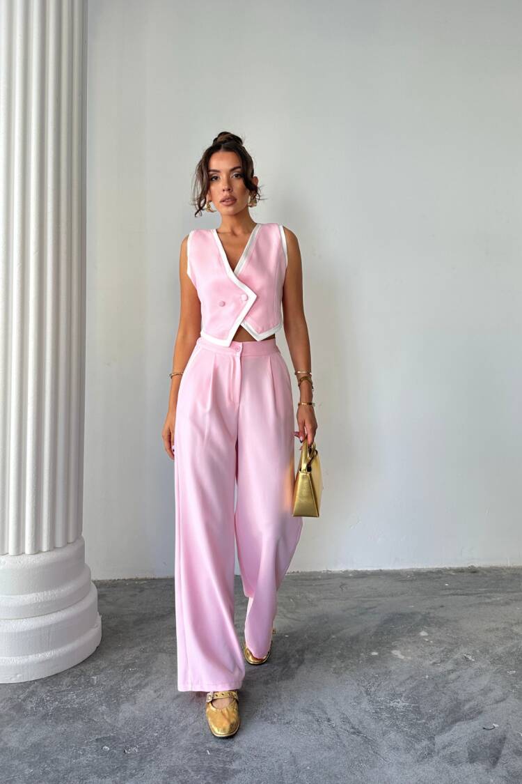 Crop Vest Asymmetric Joint - Trousers Set