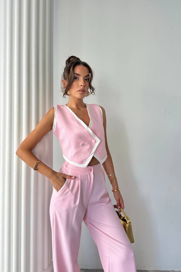 Crop Vest Asymmetric Joint - Trousers Set
