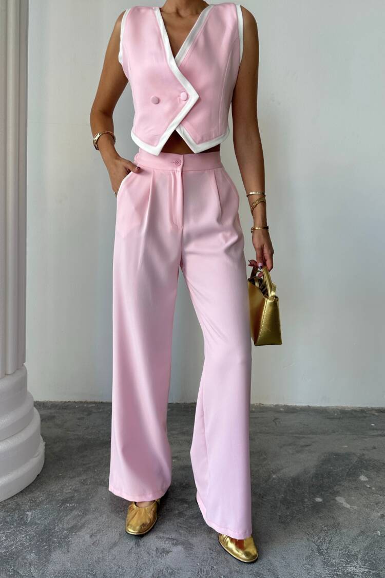 Crop Vest Asymmetric Joint - Trousers Set