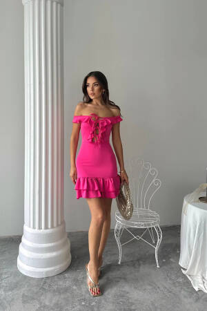Pink Bodycon Mini Dress With Off Shoulder Neck