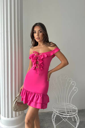 Pink Bodycon Mini Dress With Off Shoulder Neck