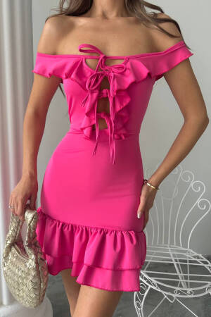 Pink Bodycon Mini Dress With Off Shoulder Neck