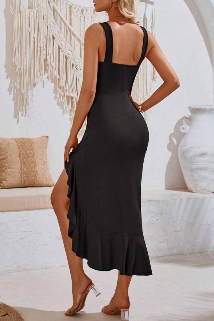 Black Elegant Bodycon Midi Dress