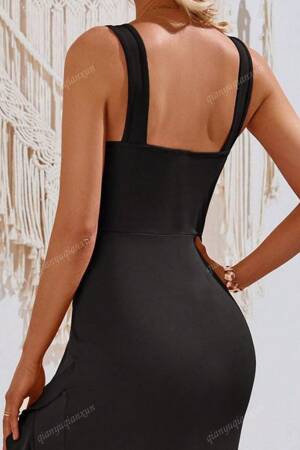 Black Elegant Bodycon Midi Dress