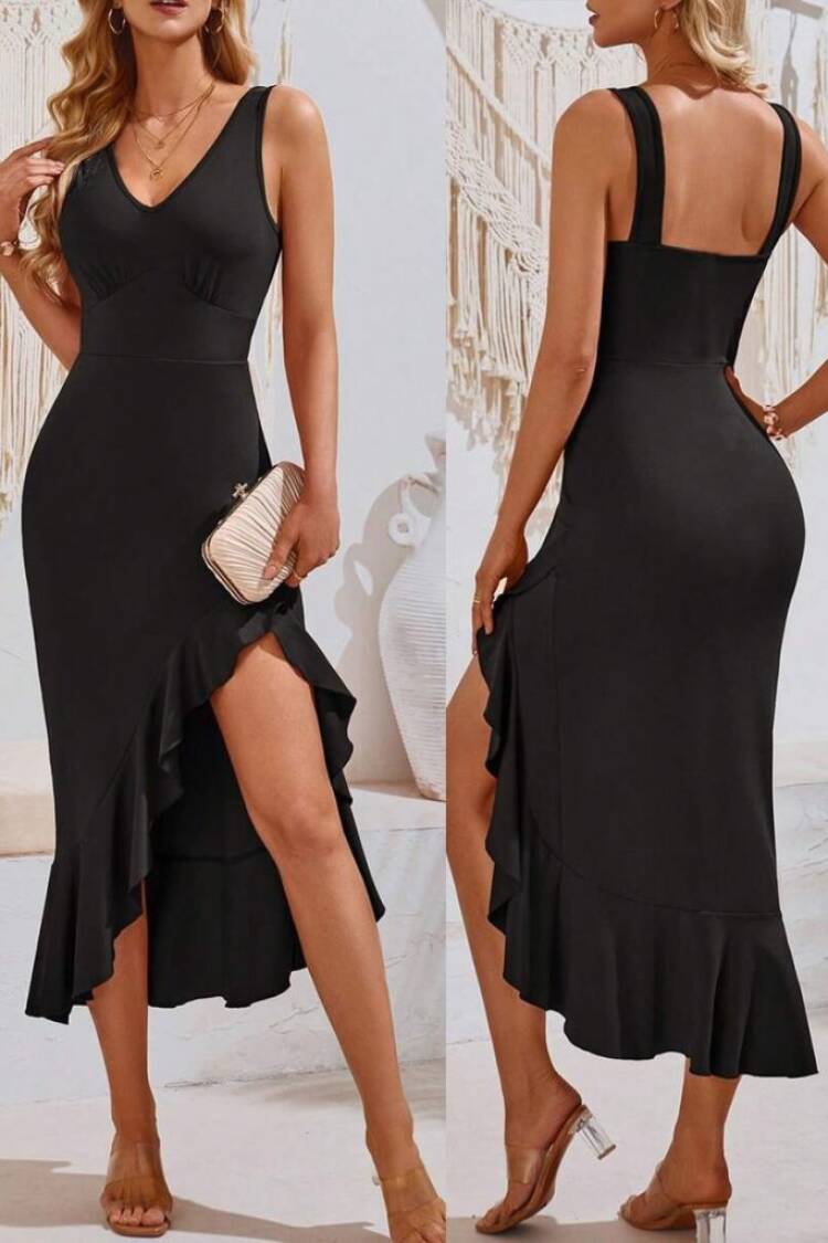Black Elegant Bodycon Midi Dress