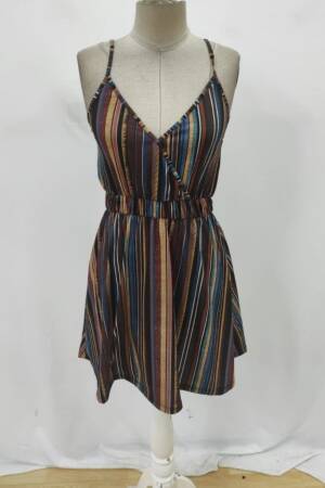 Brown Striped Sleeveless Slip Dress