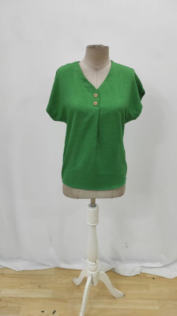 Casual Boho Blouse With V-Neck & Cap Sleeves