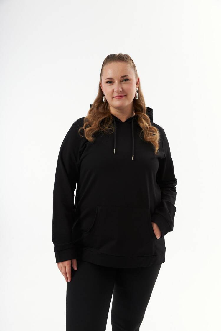 Sweatshirt With Hooded Neck - Casual Plus Size