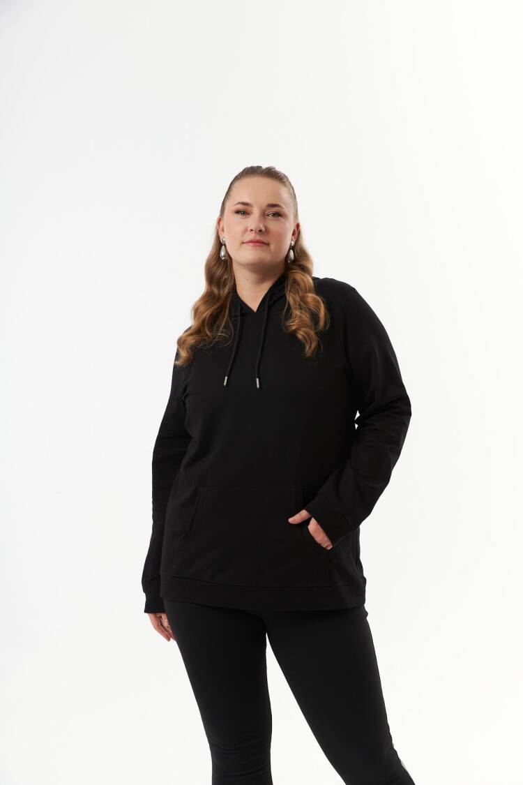 Sweatshirt With Hooded Neck - Casual Plus Size
