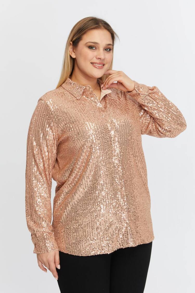 Gold Glam Plus Size Sequined Shirt