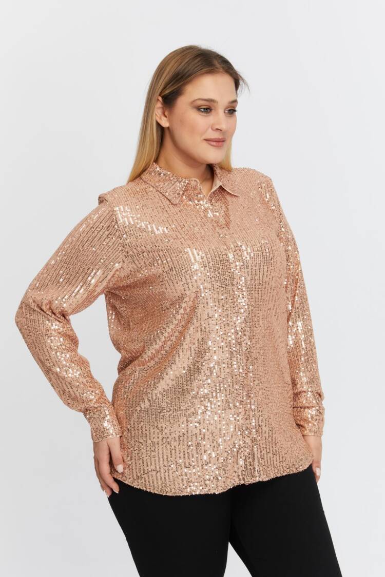 Gold Glam Plus Size Sequined Shirt