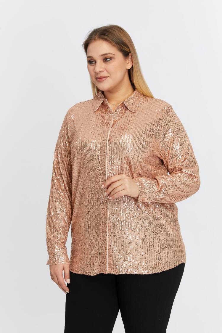 Gold Glam Plus Size Sequined Shirt