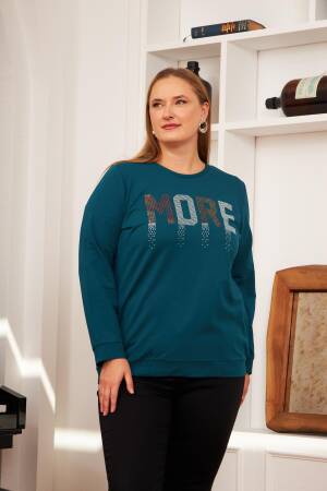 Blue Casual Plus Size Sweatshirt With Letter Print
