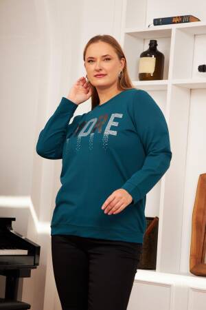 Blue Casual Plus Size Sweatshirt With Letter Print