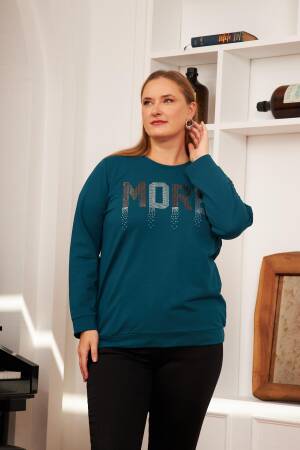 Blue Casual Plus Size Sweatshirt With Letter Print