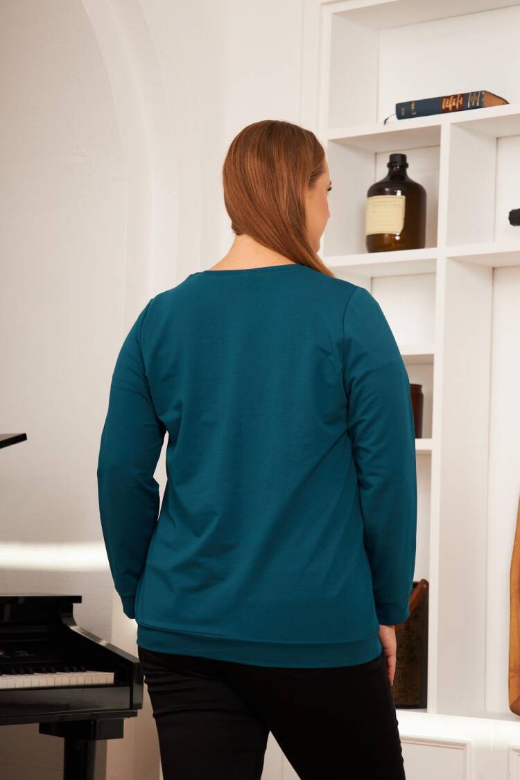 Blue Casual Plus Size Sweatshirt With Letter Print
