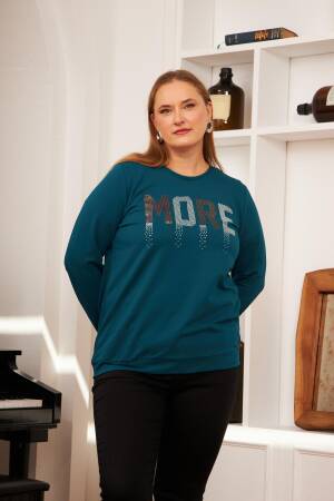 Blue Casual Plus Size Sweatshirt With Letter Print