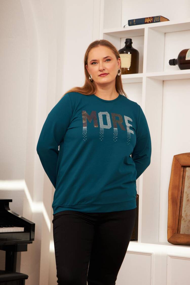 Blue Casual Plus Size Sweatshirt With Letter Print