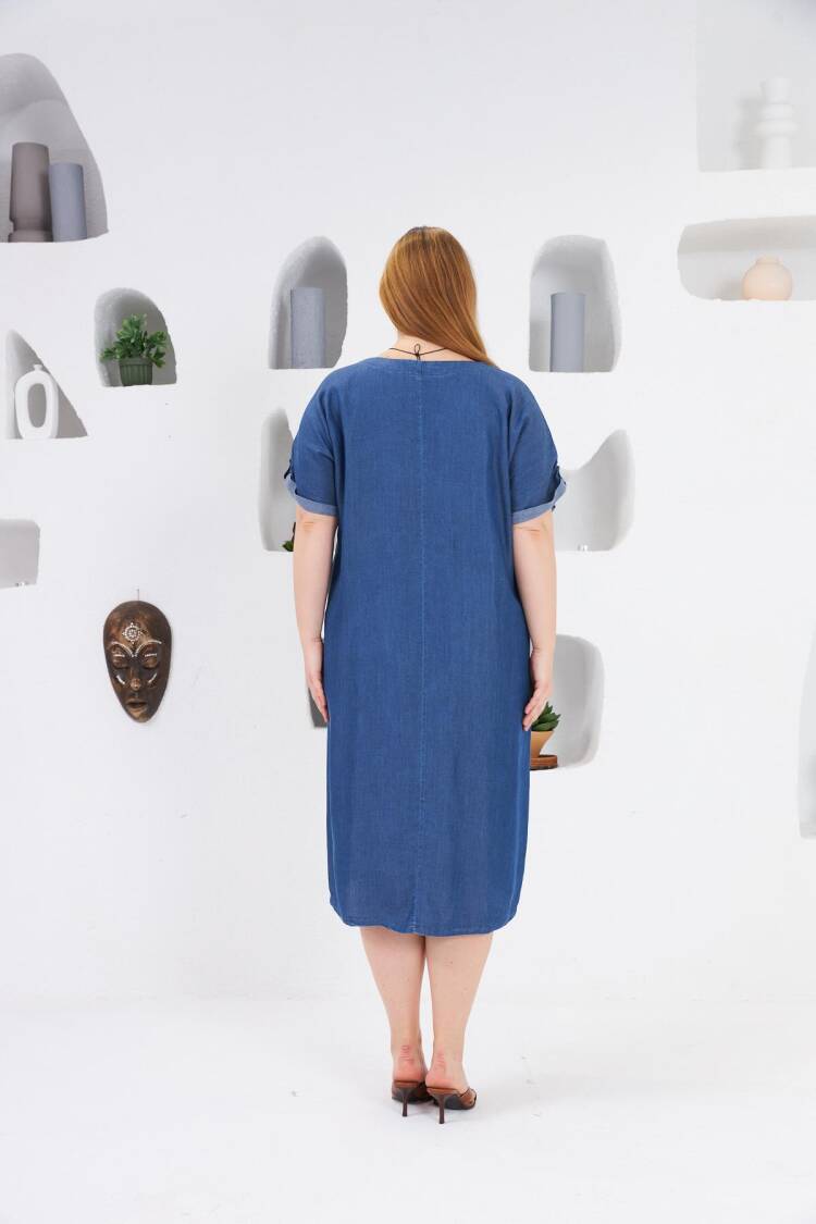 Blue Casual Plus Size Modest Shift Dress