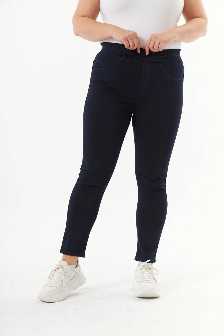 Navy Blue Casual Plus Size Tregging Pants
