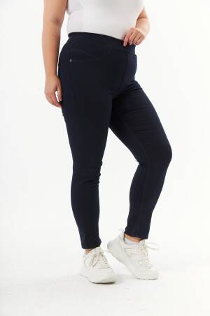Navy Blue Casual Plus Size Tregging Pants