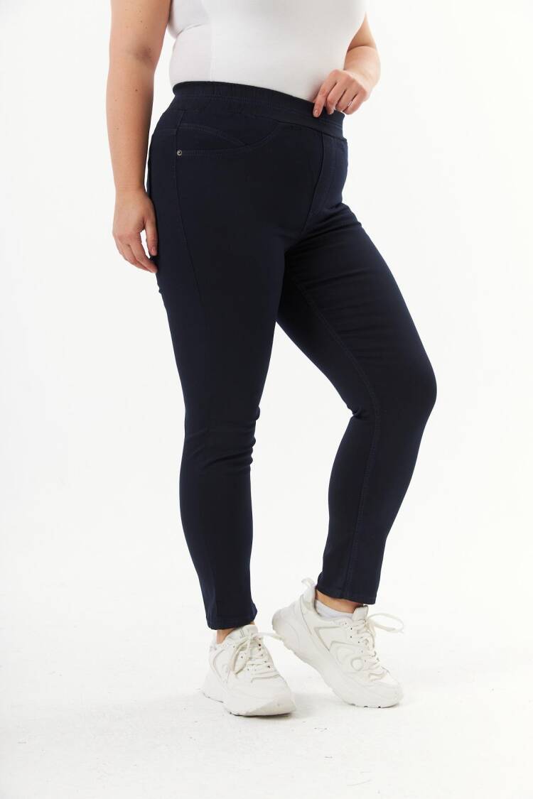 Navy Blue Casual Plus Size Tregging Pants