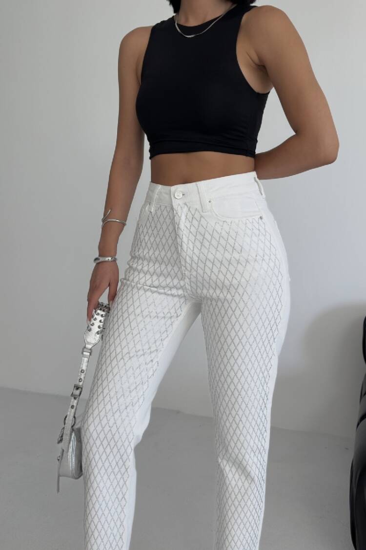 Checkered High Waist Cigarette Jeans