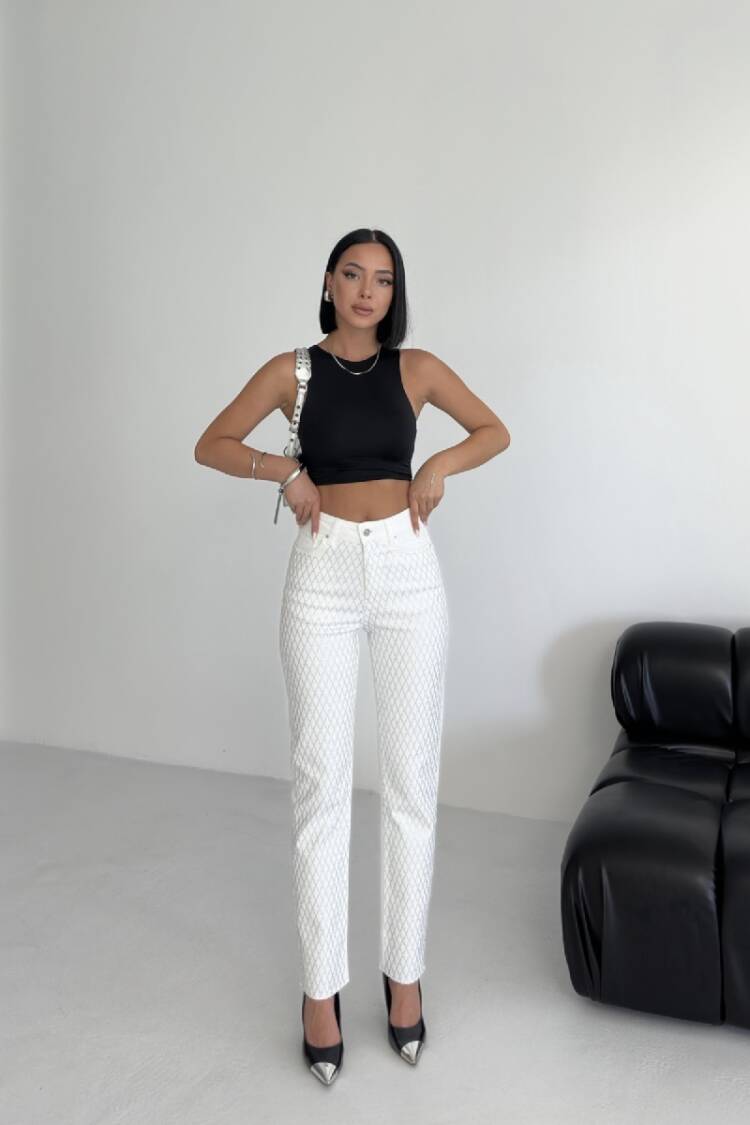 Checkered High Waist Cigarette Jeans