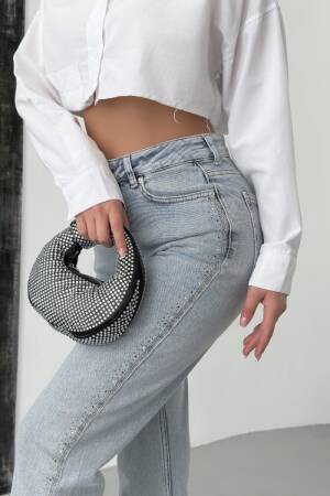 Blue Mom Jeans With High Waist And Straight Leg