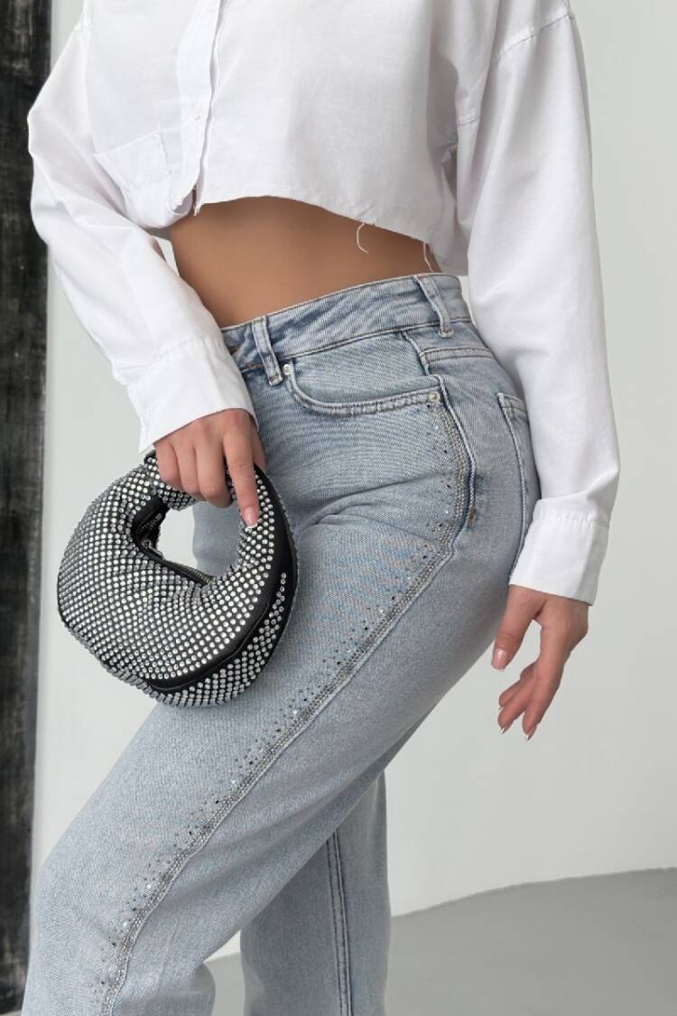 Blue Mom Jeans With High Waist And Straight Leg