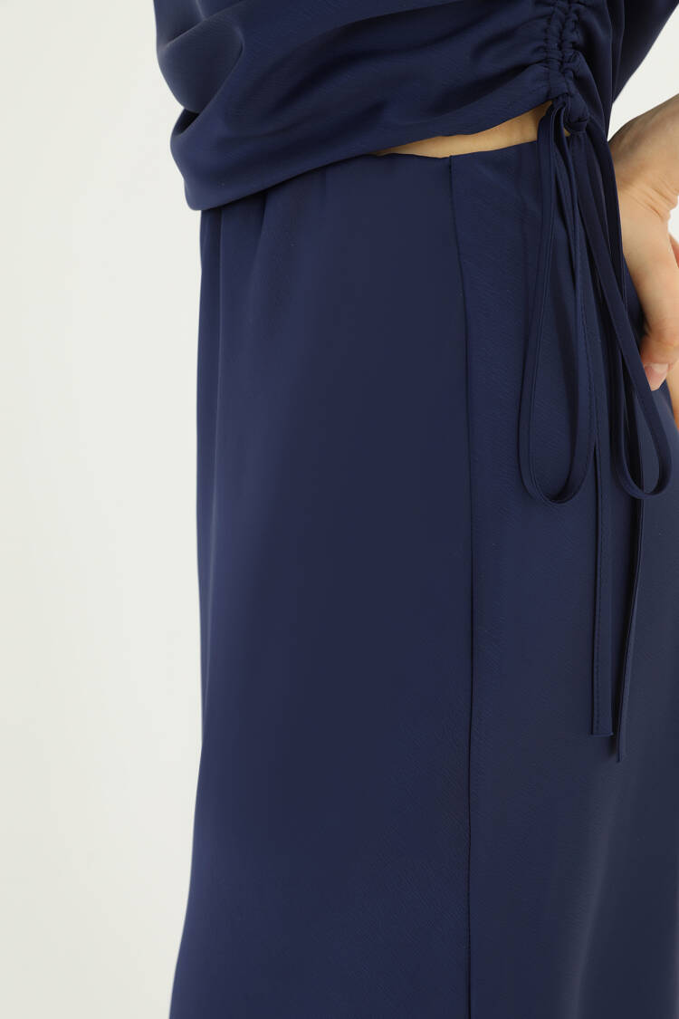 Elegant NavyMaxi Slip Skirt With Tie Closure