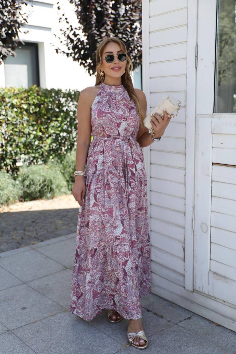 Pink Sleeveless Boho Paisley Blazer Dress