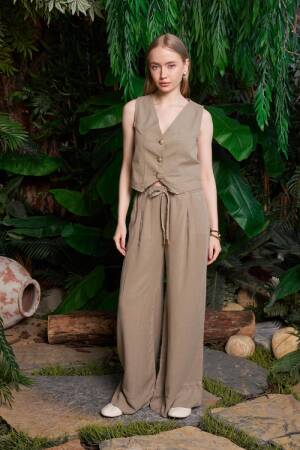 Elastic Linen Pants With Leg Detail