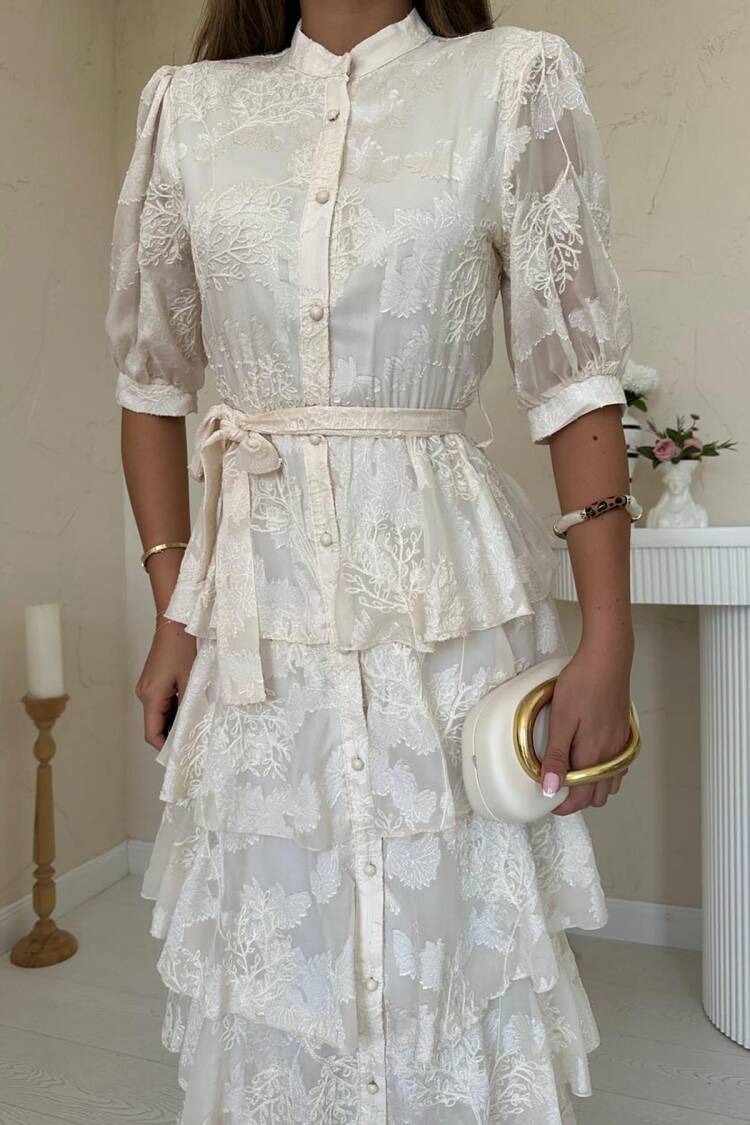 ElegantShirt Dress With Floral Pattern