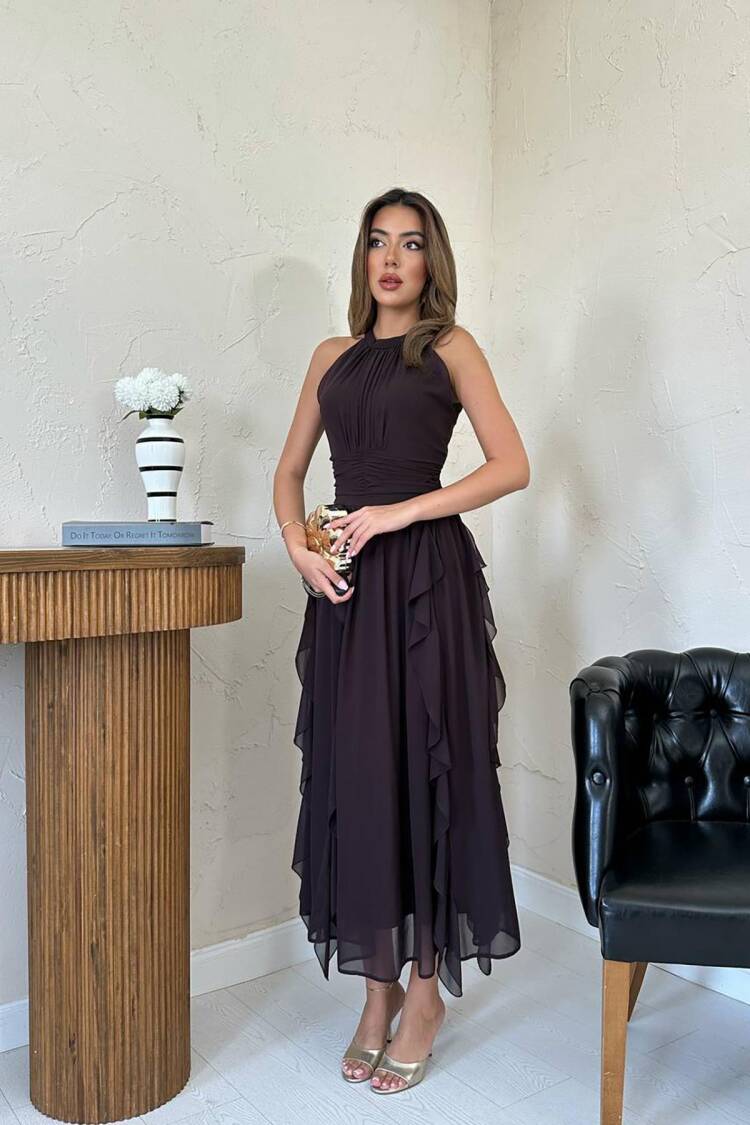 Elegant Black A-Line Halter Neck Dress