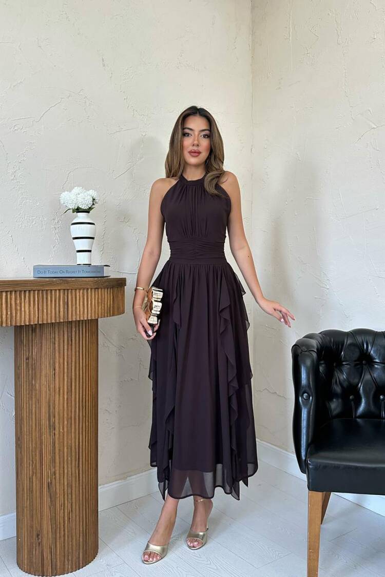 Elegant Black A-Line Halter Neck Dress