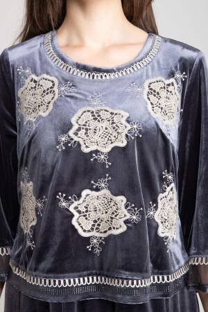 Blue Fit And Flare Dress With 3/4 Straight Sleeves