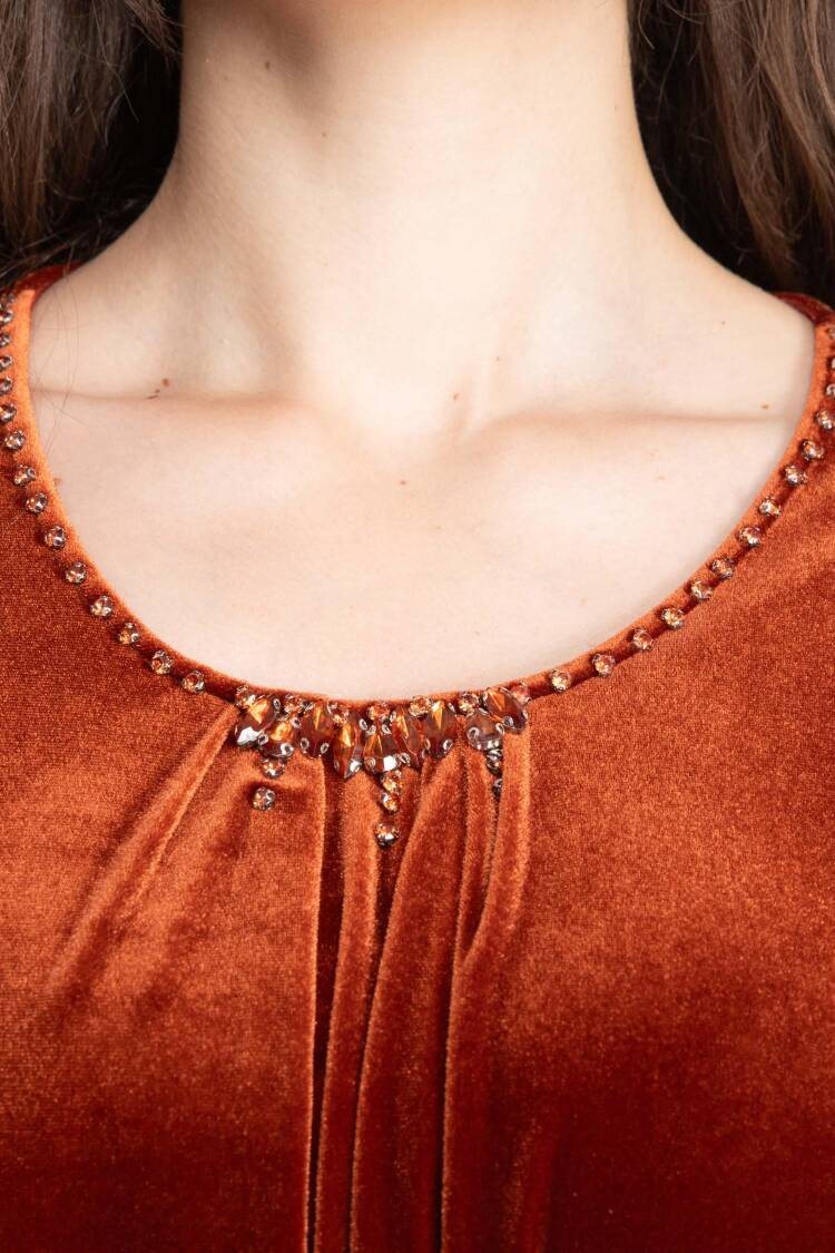 Elegant Brown A-Line Dress With Round Neck