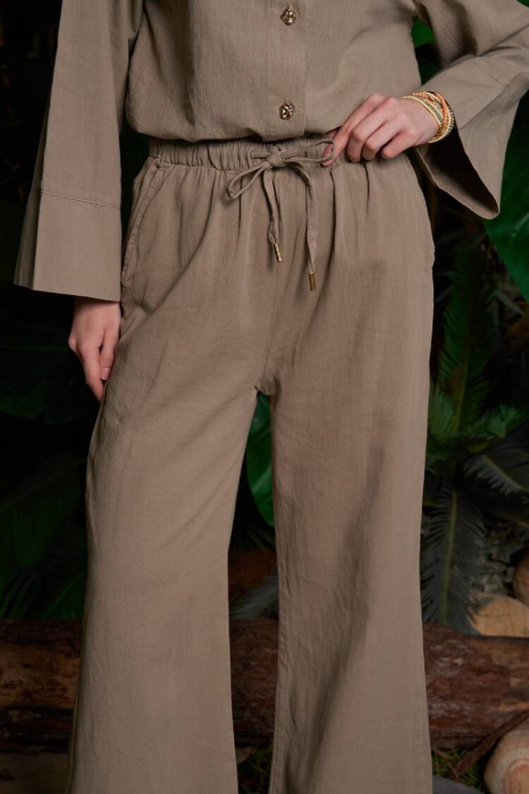 Khaki Casual Boho Palazzo Pants