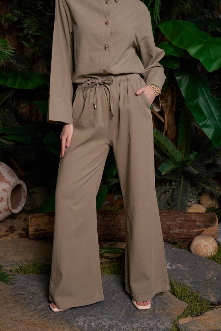 Khaki Casual Boho Palazzo Pants