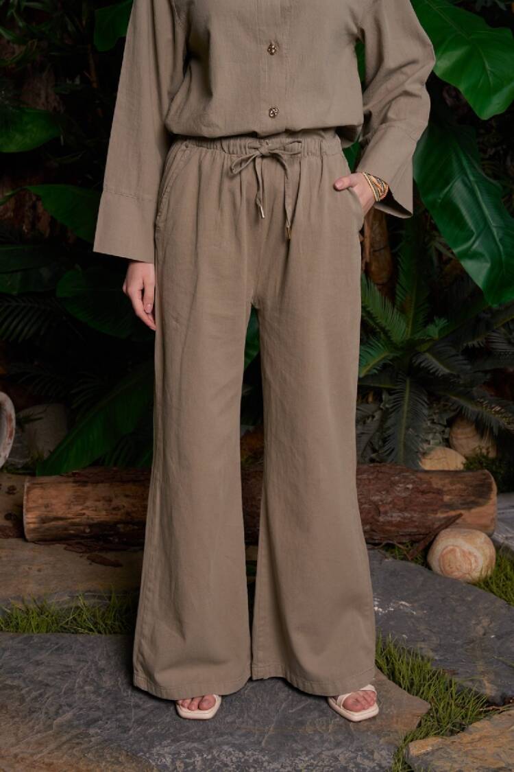 Khaki Casual Boho Palazzo Pants