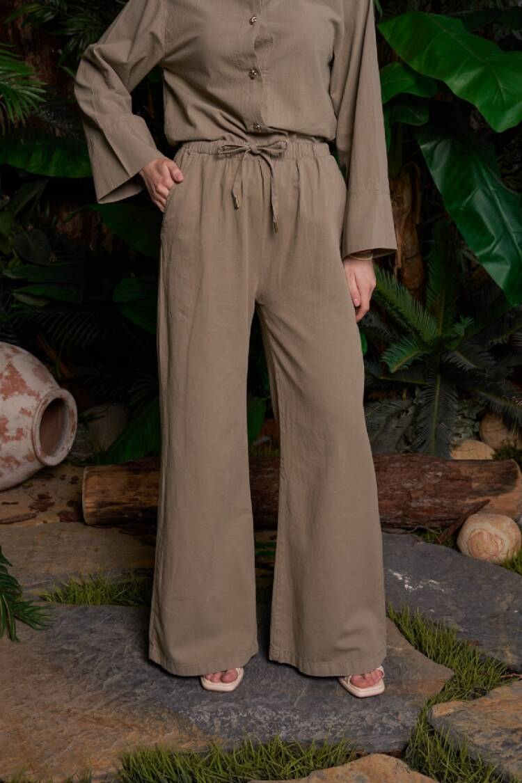 Khaki Casual Boho Palazzo Pants