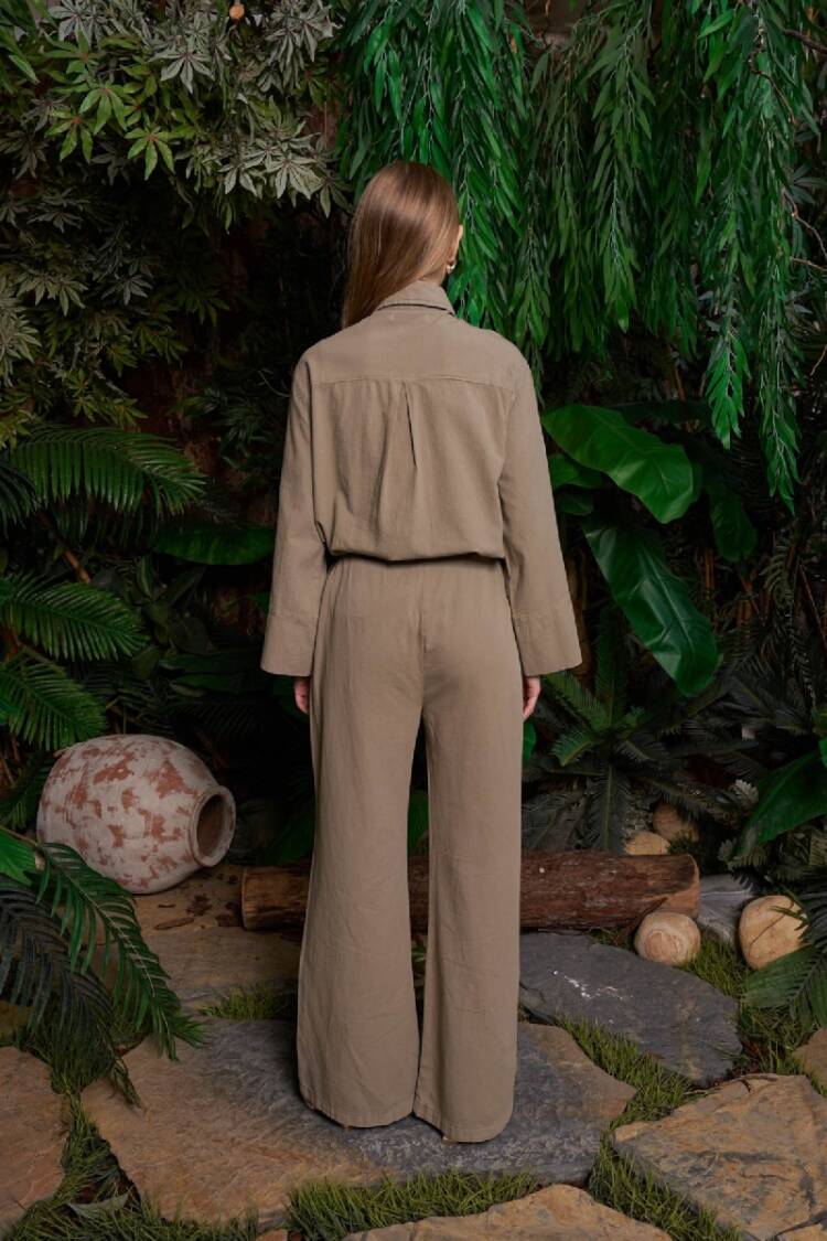 Khaki Casual Boho Palazzo Pants
