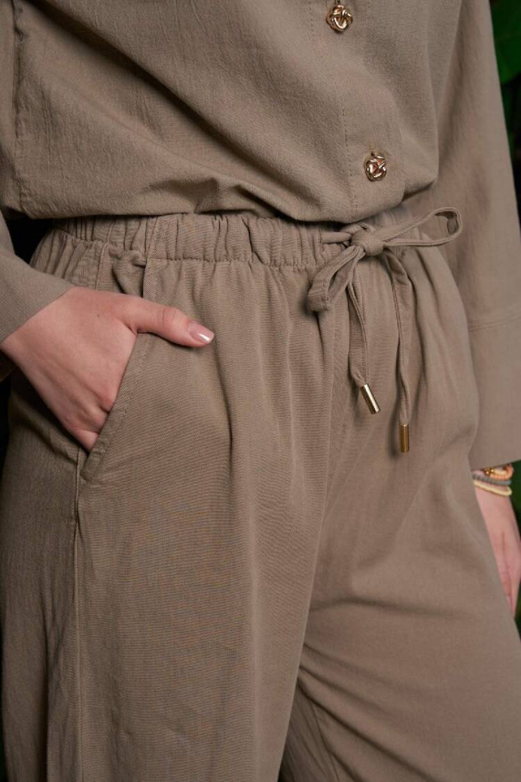 Khaki Casual Boho Palazzo Pants