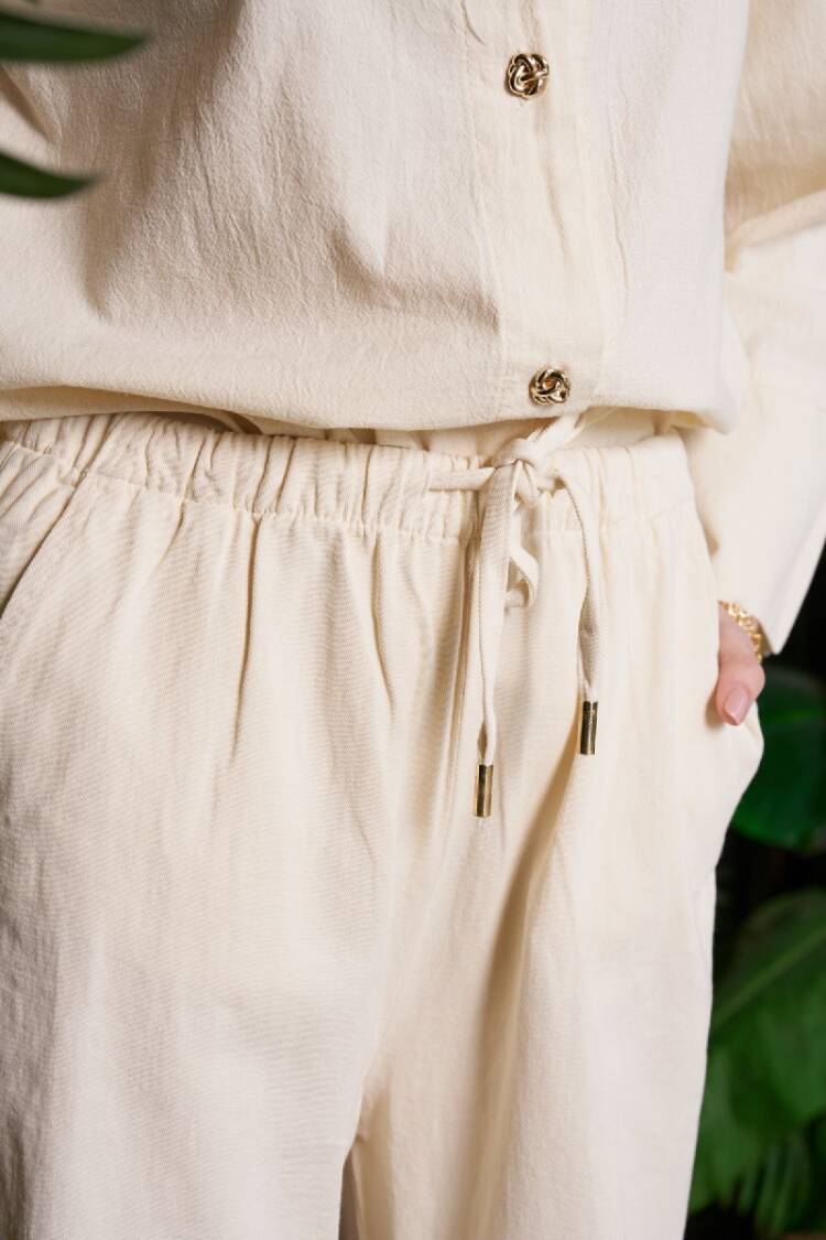 Beige Palazzo Pants With Wide Leg And Drawstring