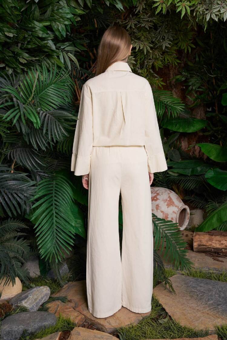 Beige Palazzo Pants With Wide Leg And Drawstring