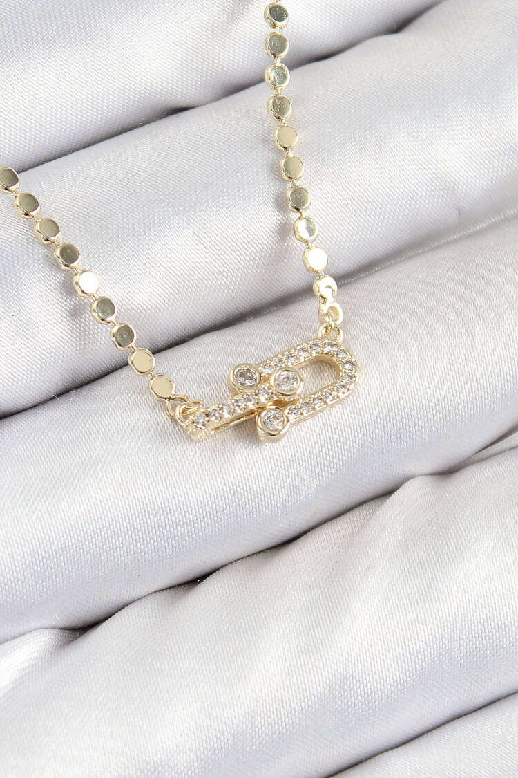 Brass Zircon Stone Tifany Model Crush Chain Gold Color Women Necklace