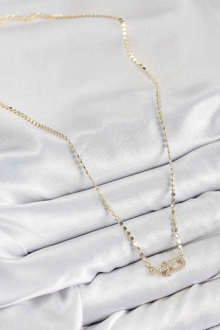 Brass Zircon Stone Tifany Model Crush Chain Gold Color Women Necklace
