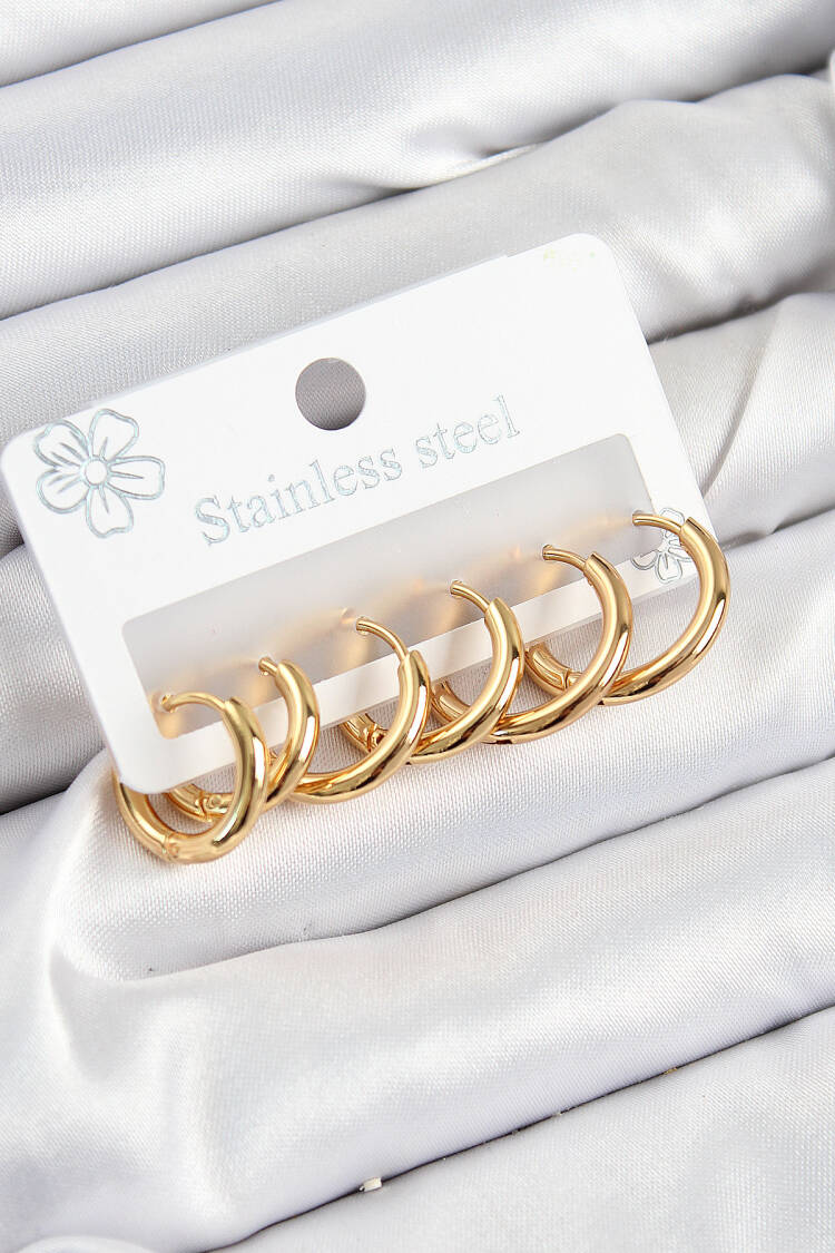 316l Steel Ring Model Gold Color Set Of 3 Women Earrings