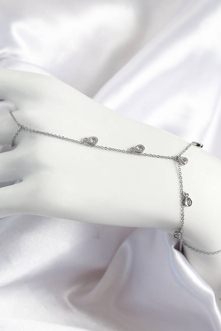 Brass Zircon Stone Rocking Drop Pattern Silver Color Women Shakhmeran